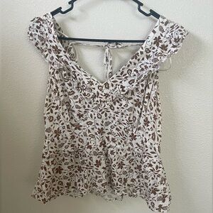 Old Navy Brown and White Floral Blouse